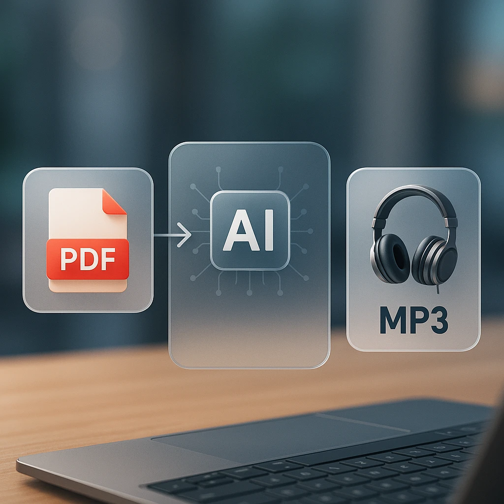 An illustration of a person listening to a document on headphones while jogging.