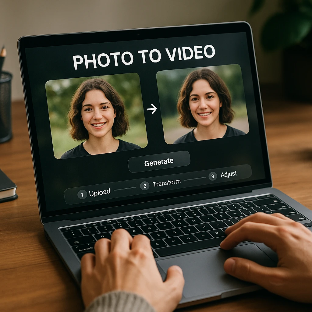 Photo to video AI transformation workflow interface