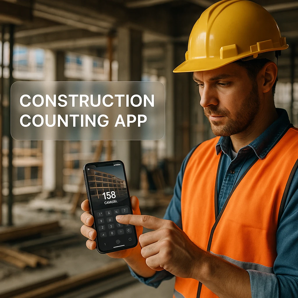 Professional using mobile app for construction material counting