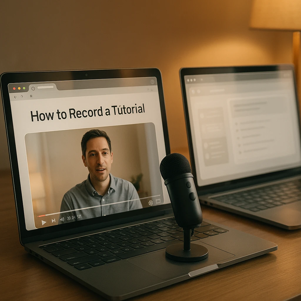 Recording a narrated browser tutorial with a microphone, comparing two browsers side by side