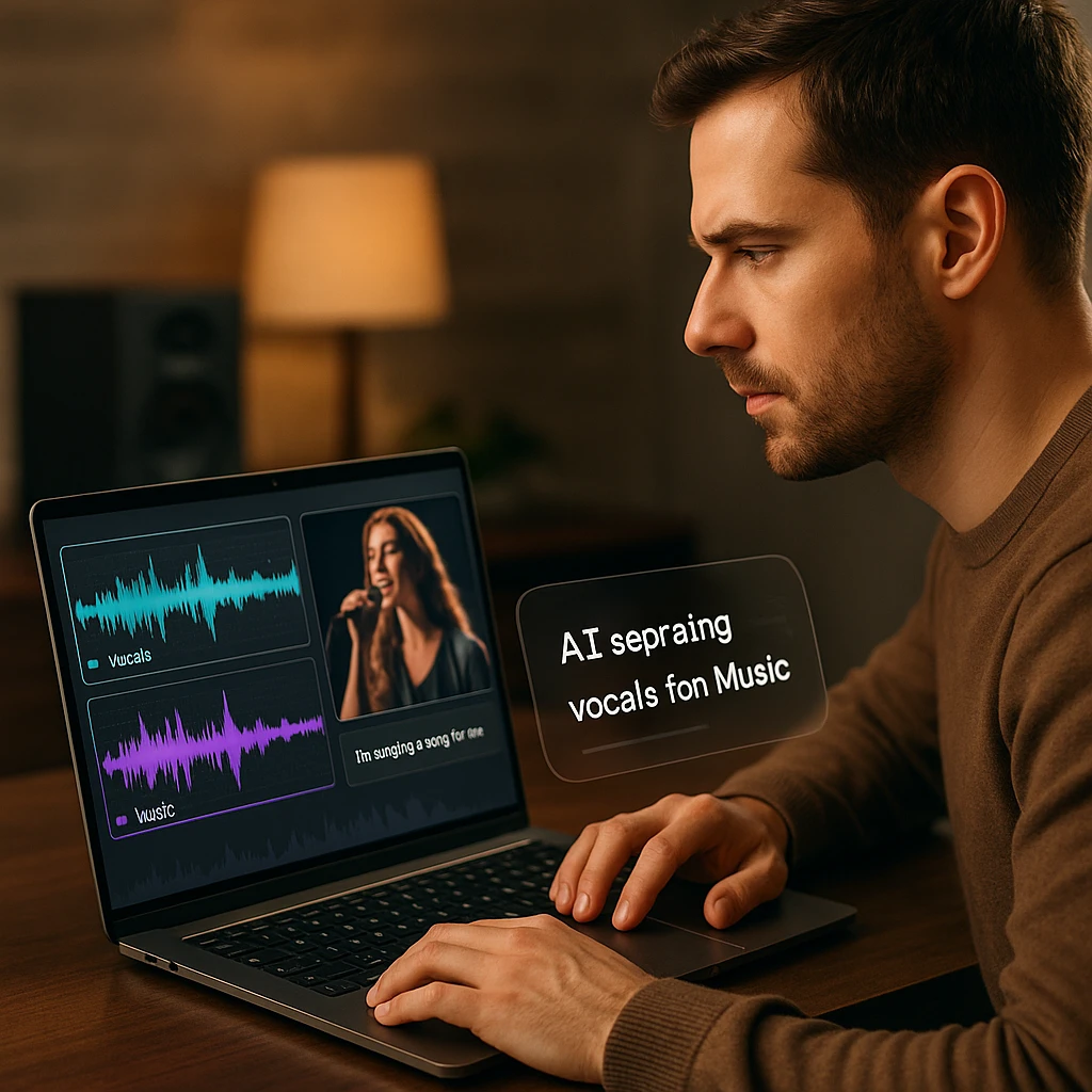 AI technology separating vocals from music and transcribing lyrics from video