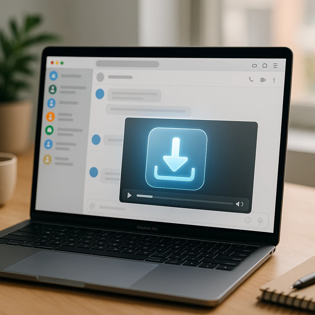 Telegram Web trong trình duyệt với nút tải xuống được thêm vào trên trình phát video