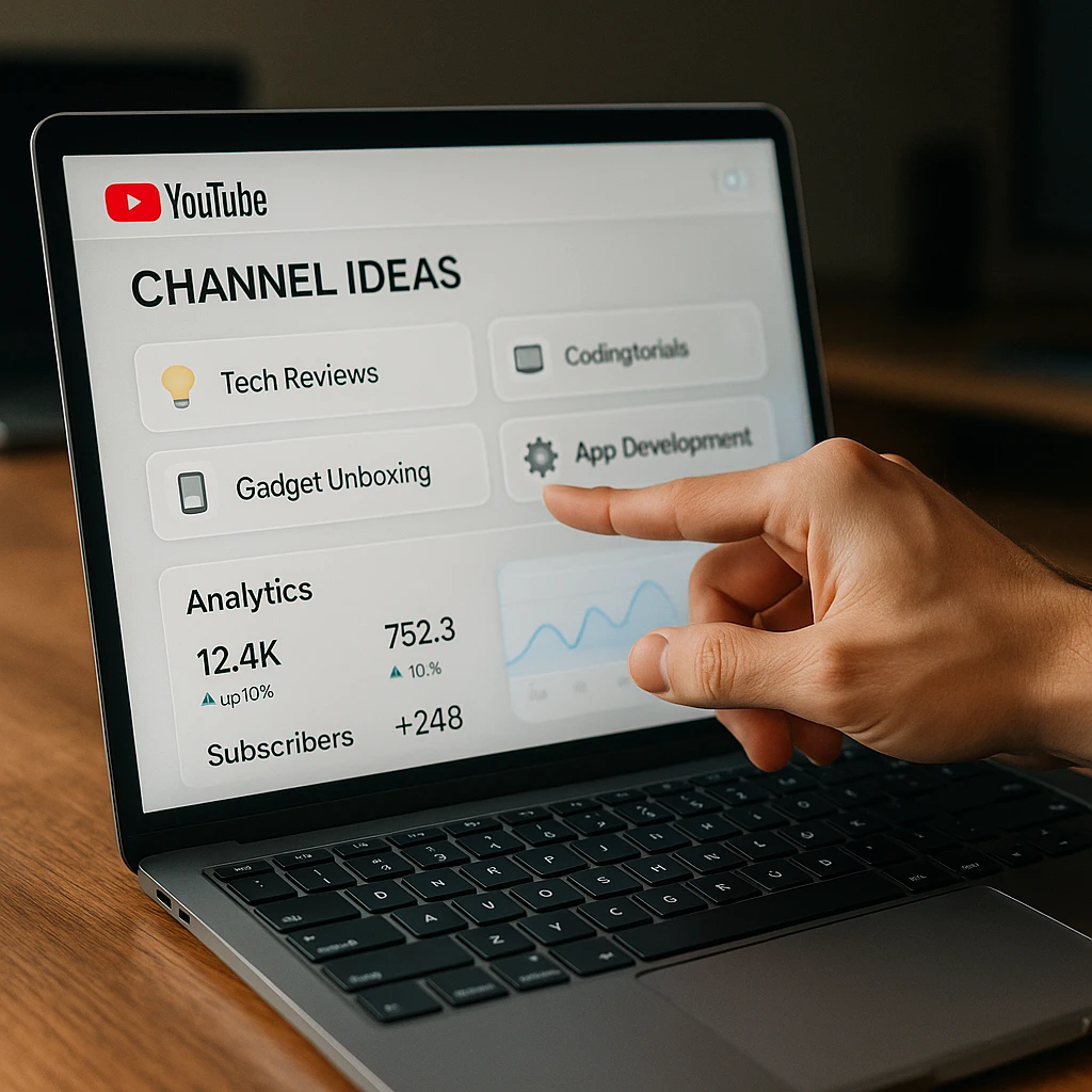 Çeşitli kanal fikirleri ve analizleri içeren YouTube içerik oluşturma panosu